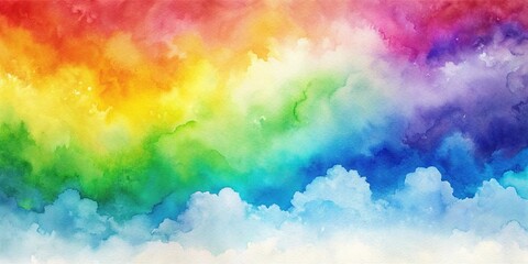 Colorful watercolor background with abstract rainbow clouds