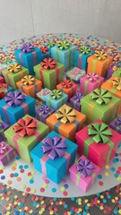 Fototapeta premium Colorful Gift Boxes in Circular Arrangement on Textured Table Surface