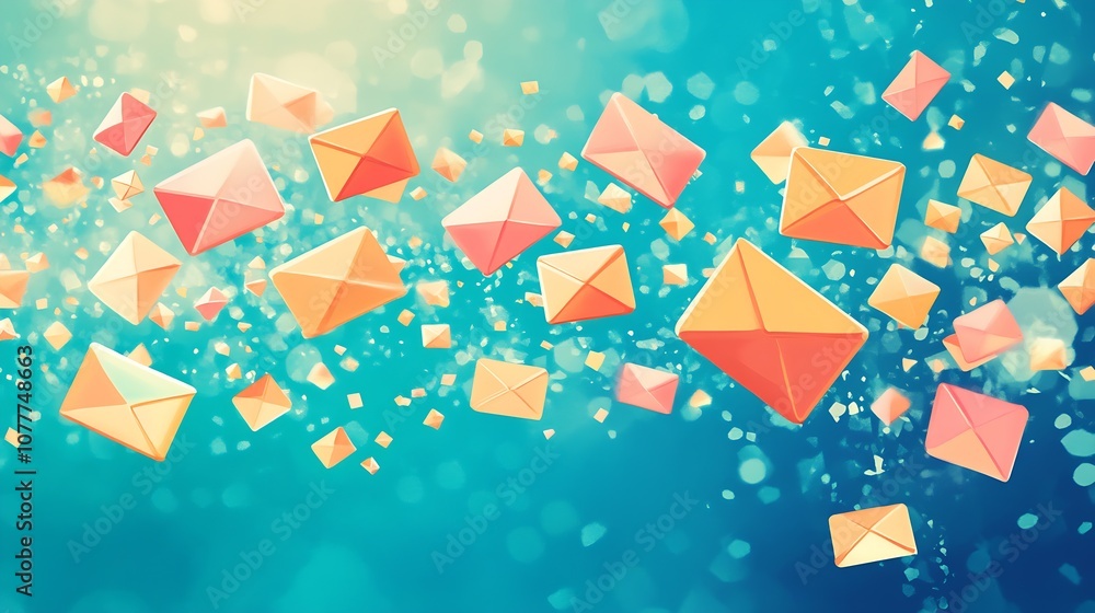 Aufkleber dynamic array of flying envelopes on blue background emphasizing communication flow : generative ai