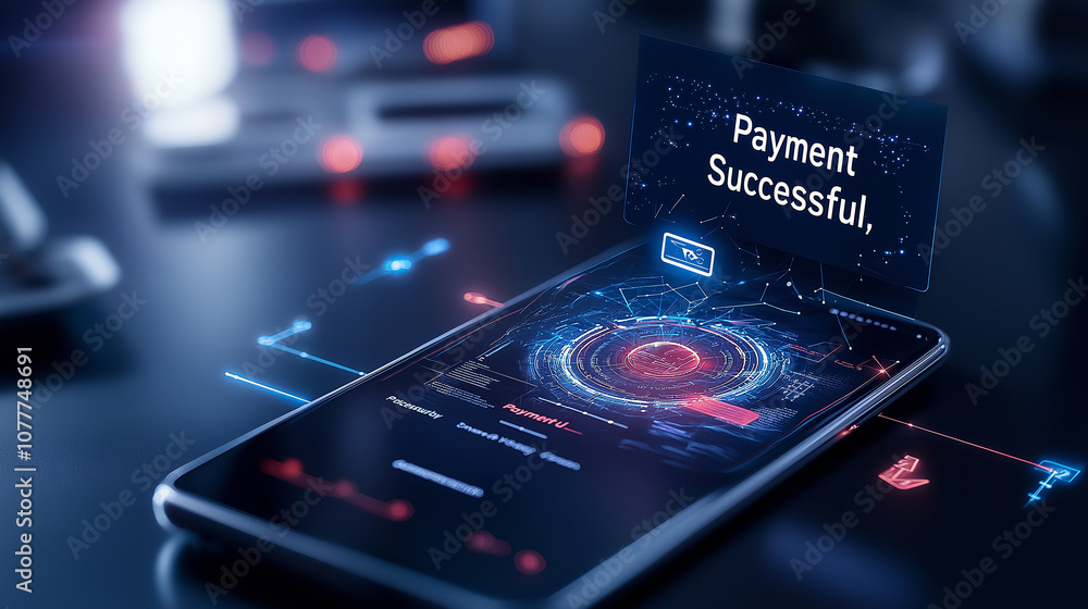 Aufkleber digital payment screen on smartphone displaying successful transaction notification, showcasing mode