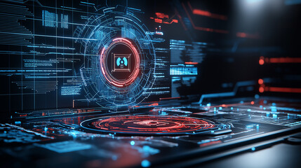 digital command center featuring AI powered data analysis with futuristic interfaces and glowing elements, showcasing advanced technology and innovation