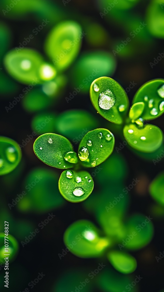 Aufkleber closeup of dew-covered green leaves creating a fresh natural background : generative ai