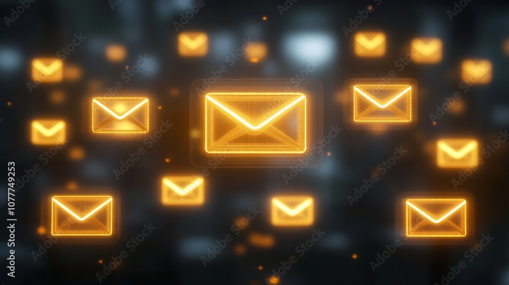 Aufkleber glowing email icons on digital background representing communication and technology : generative ai