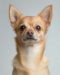 Chihuahua Close-Up Portrait with Alert Expression and Large Ears, Ideal for Pet Lovers and Small Dog Enthusiasts

