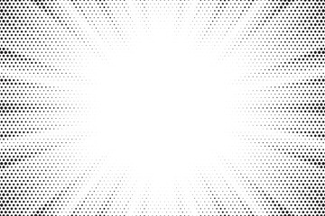 Halftone gradient sun rays pattern. Abstract halftone vector dots background. monochrome dots pattern. Vector background in comic book style with sunburst rays and halftone. Retro pop art design.