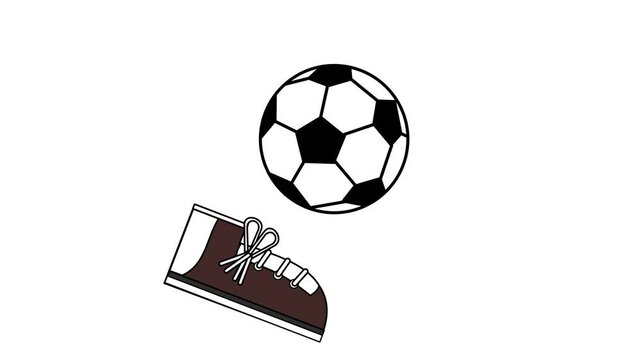A soccer ball and sneakers cartoon animation. Ready to Play. Alpha channel. Seamless looping.