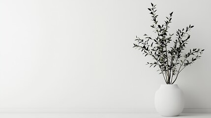 Sophisticated minimalist design with leafy plant in smooth white vase and soft tones : Generative AI