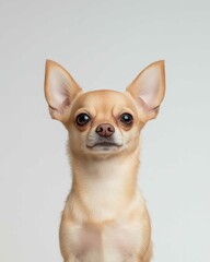 Chihuahua Close-Up Portrait with Alert Expression and Large Ears, Ideal for Pet Lovers and Small Dog Enthusiasts

