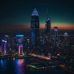 Naklejka premium city skyline at night