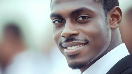 Naklejka premium Close Up Portrait of a Smiling Man's Face Photo