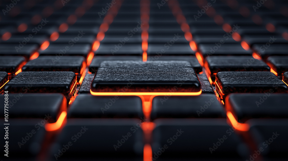 Poster close up view of keyboard with glowing orange backlighting, highlighting textured keys. image conveys modern and technological feel, perfect for digital themes