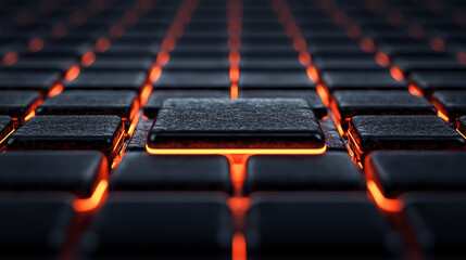 Obraz premium close up view of keyboard with glowing orange backlighting, highlighting textured keys. image conveys modern and technological feel, perfect for digital themes