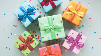 Obraz premium Brightly Colored Gift Bags Displayed on Flat Surface for Celebration
