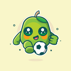 happy guava fruit character mascot playing football isolated cartoon
