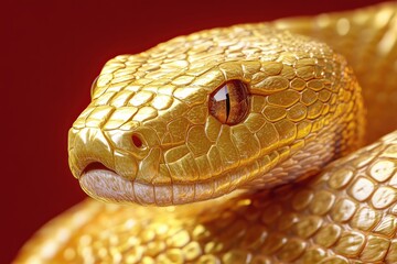 Obraz premium Close-up of a Golden Snake's Head with a Single Eye