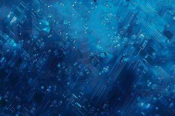 Close-up of a glowing neon circuit board pattern, showcasing intricate lines and electronic pathways in a vibrant blue hue