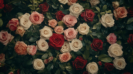 A beautiful assortment of roses in various shades for a romantic Valentine's Day celebration