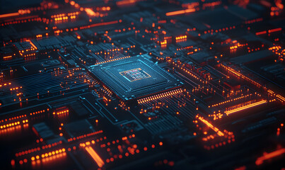 Obraz premium 3D rendering CPU chip, technology, science, AI, concept, style, CPU circuit integration, background, wallpaper, business, poster, base map, advertising