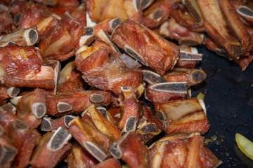 Smoked pork ribs and fried on low heat