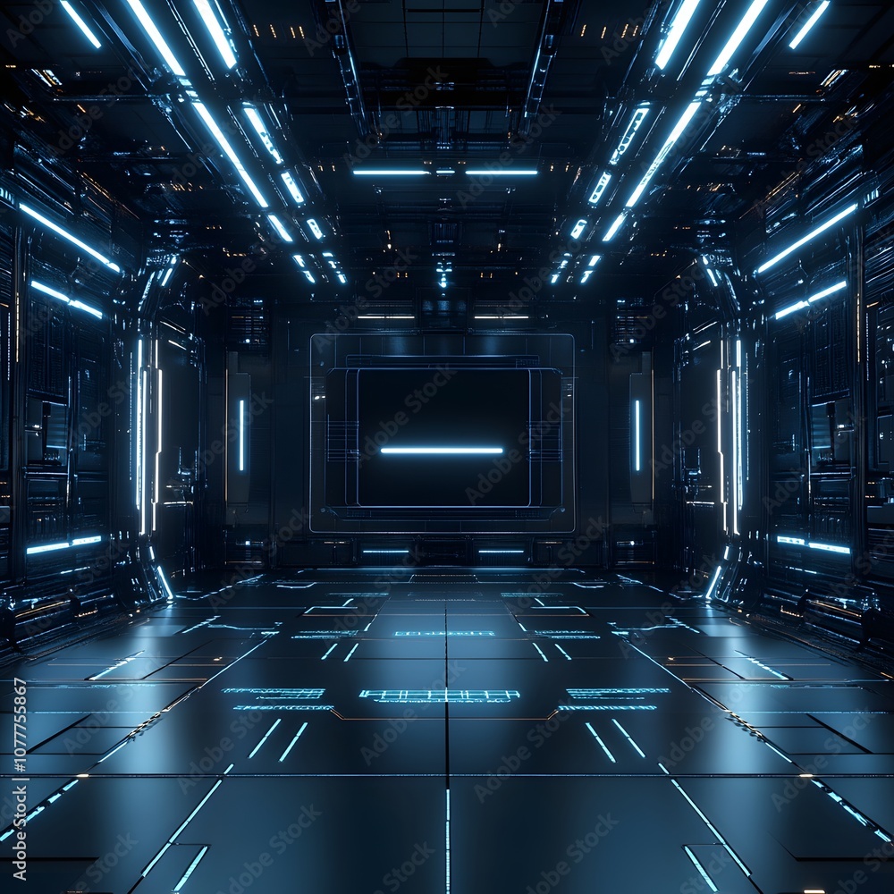 Aufkleber 2. a futuristic 3d stage with rotating digital grids, soft glowing edges, and a large empty area for