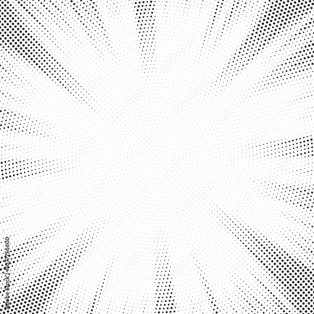 Poster Halftone gradient sun rays pattern. Abstract halftone vector dots background. monochrome dots pattern. Vector background in comic book style with sunburst rays and halftone. Retro pop art design.