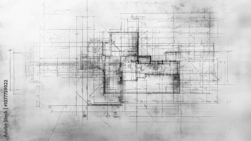 Poster abstract architectural blueprint with geometric lines and shapes.