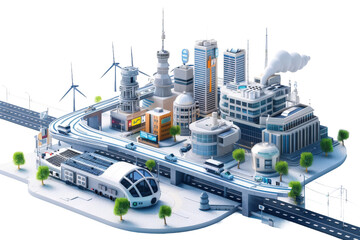 Modern smart city infrastructure featuring integrated renewable energy sources and advanced technology for sustainable urban living and future cities