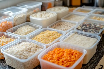 Organized Meal Prep Containers on Kitchen Worktop