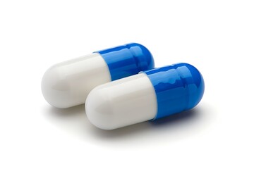 Blue and white capsules pill isolated on white background