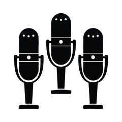 set of black vocal 3d microphones isolated on white background for audio design