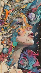 Fototapeta premium Surreal Abstract Portrait: A Whimsical Journey Through Color and Texture