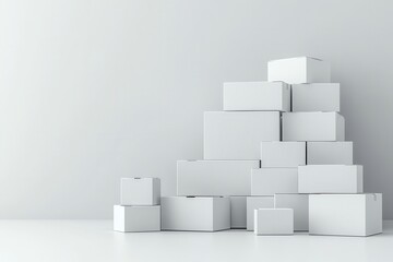Stacked White Boxes on Minimalist Background