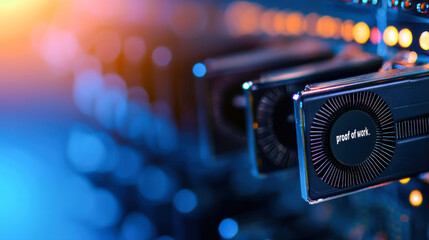 Graphics cards in mining rig showcasing proof of work technology, highlighting intricate details of hardware used in cryptocurrency mining