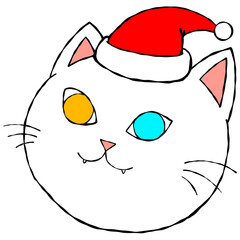 Cartoon Cat with Santa Hat Illustration