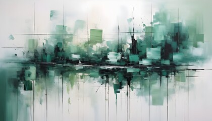 Abstract Green Cityscape with Vertical Lines. Generated AI