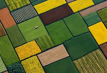 Aerial View of Geometric Farmland Patterns. Generated AI