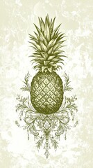 Ornate Pineapple with Detailed Floral Design on a Grunge Background