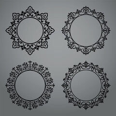 Set of decorative frames Elegant vector element for design in Eastern style, place for text. Floral black and gray borders. Lace illustration for invitations and greeting cards