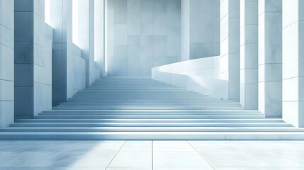 Abstract 3D Stairway with White Marble Walls