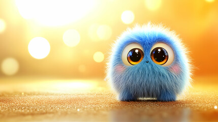 Naklejka premium Cute Blue Furry Creature 3D Illustration