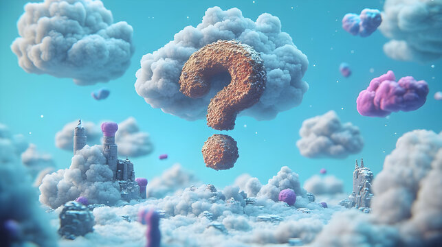 3D Illustration of Question Mark in Cloudy Sky - Powered by Adobe
