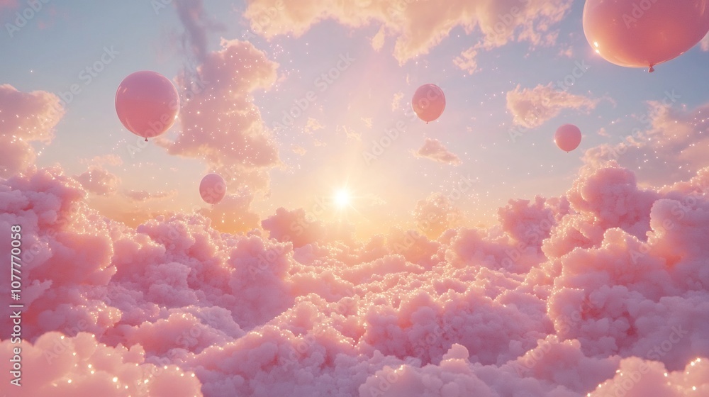 Poster a soft dreamy and ethereal new year background with wispy clouds gentle rays of sunlight and delicat