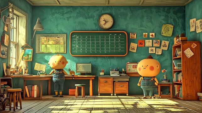 Cartoon Characters Solving Engaging Math and Science Puzzles in Interactive 3D Scene  Imaginative educational promoting STEM learning through creativity problem solving and hands on