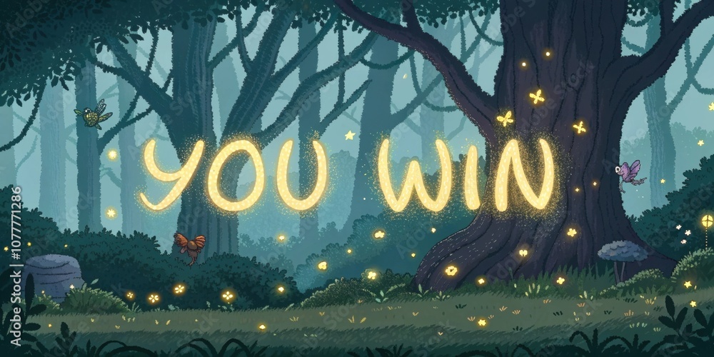 Poster mystical forest a whimsical forest of pixelated trees and ling lights creates an enchanting environm