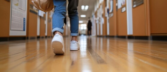 教育デザインのための明るい色彩の活気ある学校の廊下のシーン