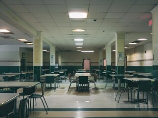 Empty School Cafeteria: A Glimpse into a Deserted School Lunchroom