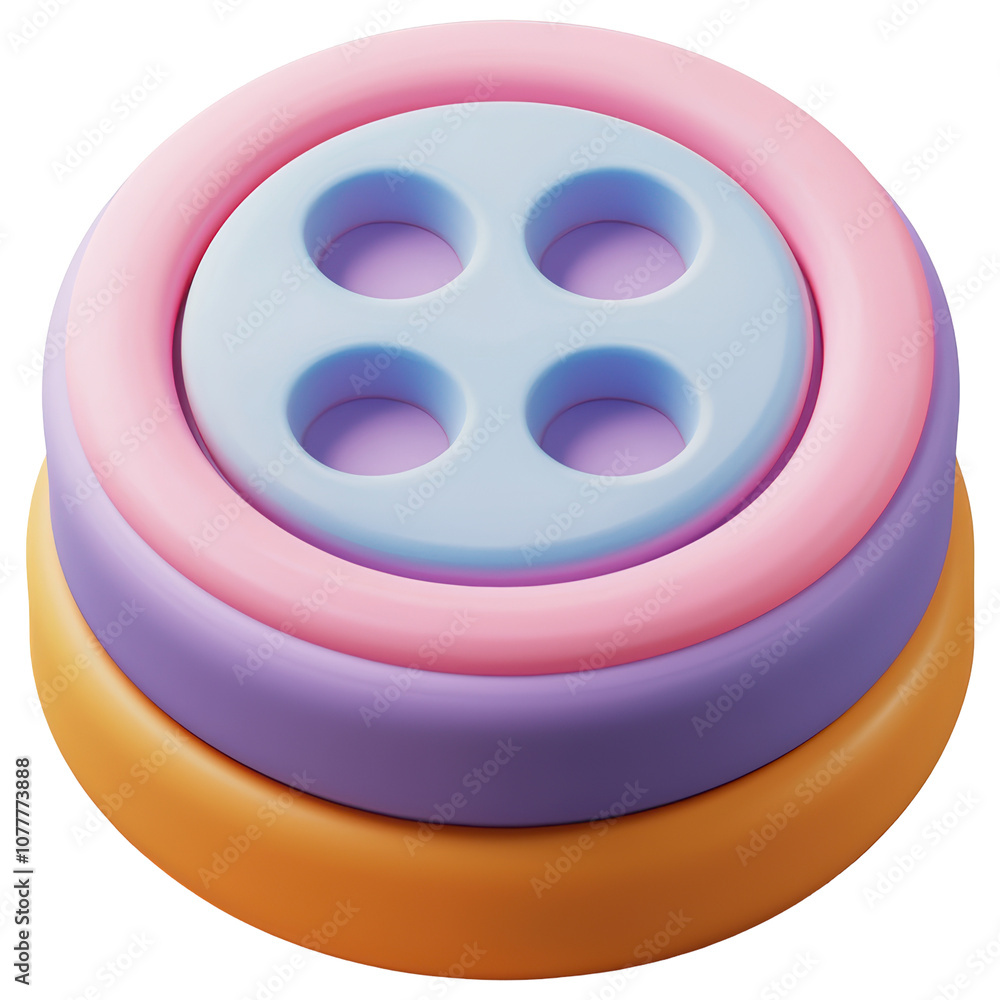 Aufkleber 3d a button with four holes is shown in a stack of three buttons isolated on transparent or white ba