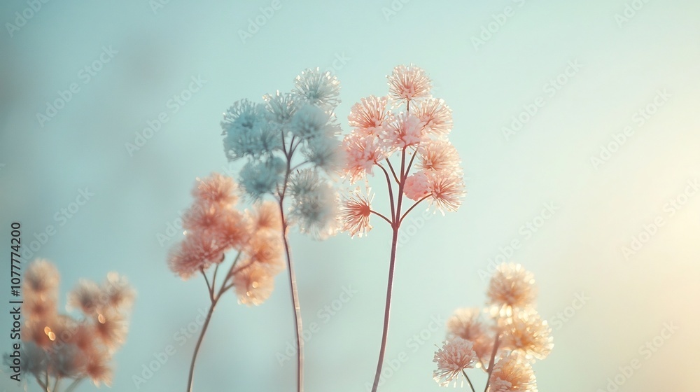 Poster minimalist and elegant new year background with pastel colored fireworks exploding in a soft dreamli