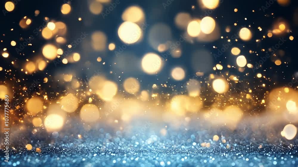 Poster a sparkling background with bokeh lights in gold and blue, creating a festive, magical atmosphere wi