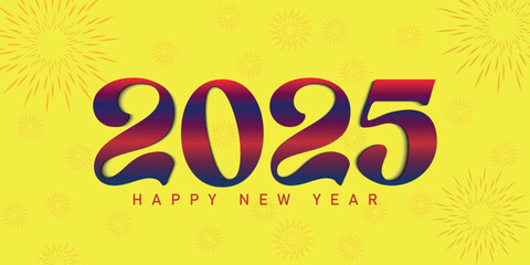 yellow 2025 happy new year typography with bright, festive colors for cheerful holiday celebration greetings